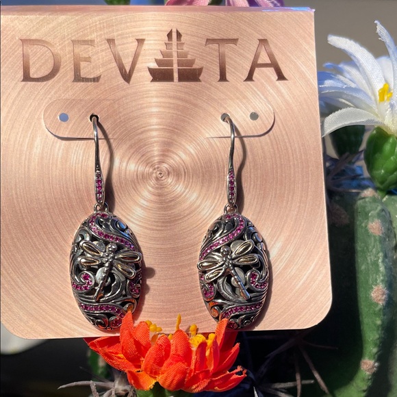 Devita Silver and Gold Earrings with Pink Accents - Picture 3 of 5
